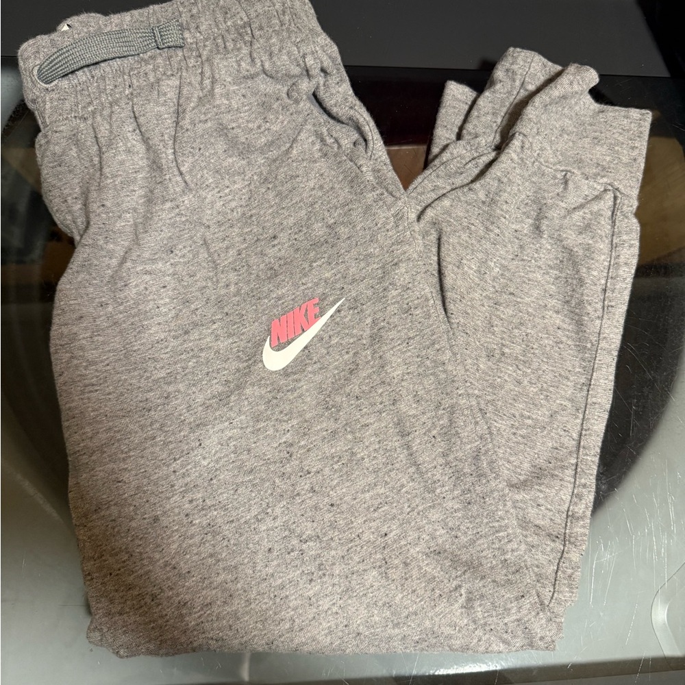 Nike Gray Joggers with Pink Logo for Kids